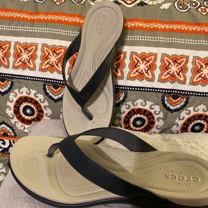 Navy Blue thong Crocs.